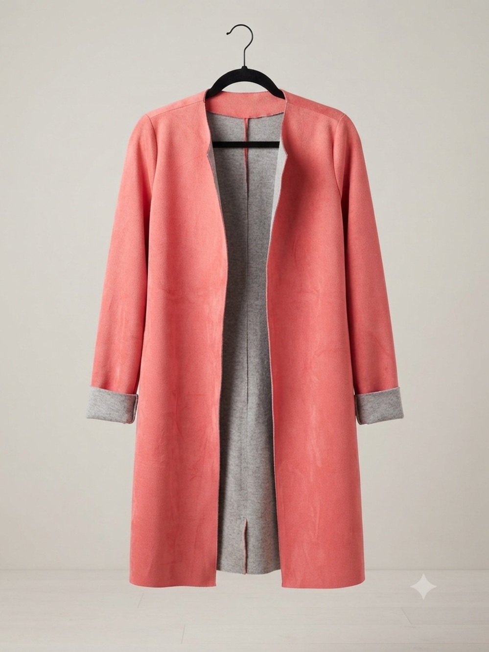 Suede jacket coral bohemian chic buisness casual  Suede jacket 29 inches long